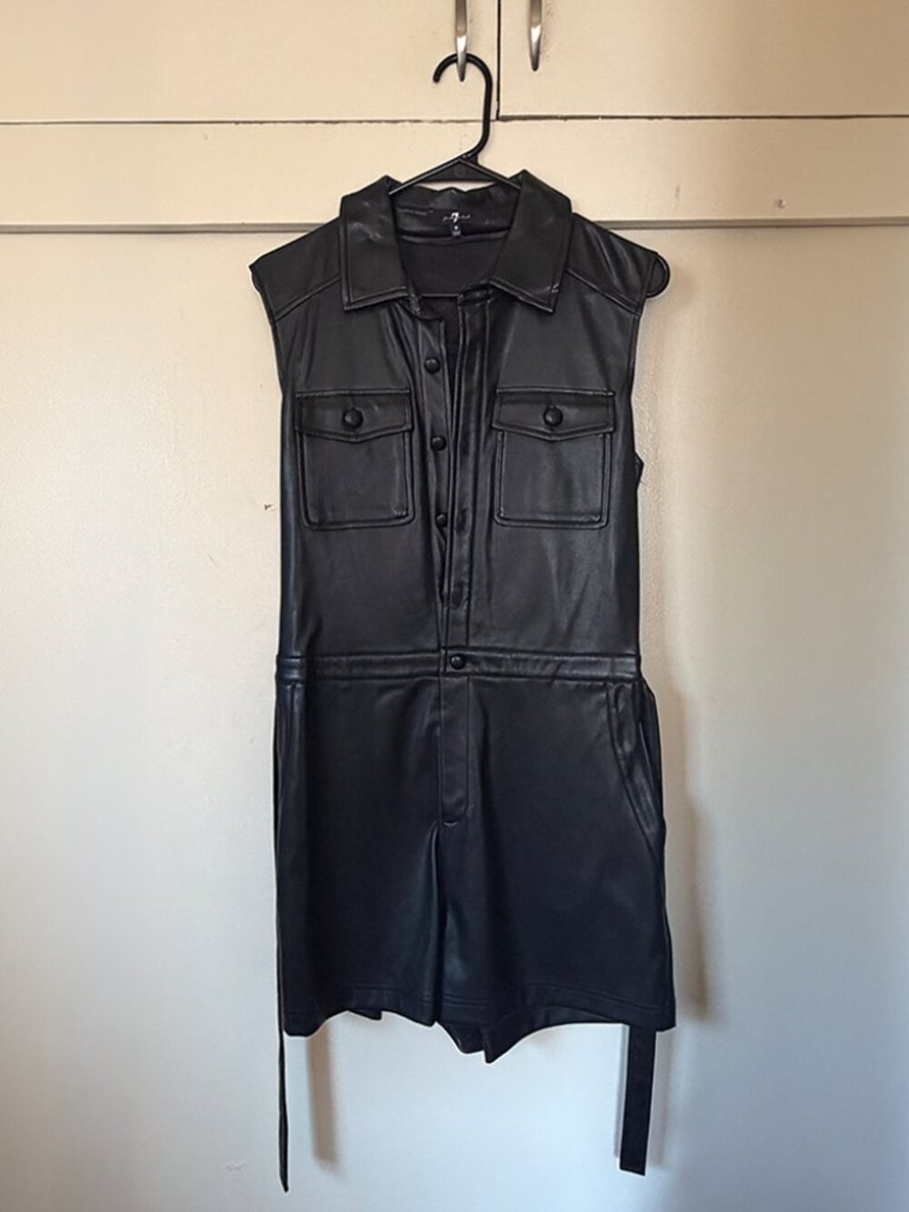 7 For All Mankind Faux Leather Black Romper